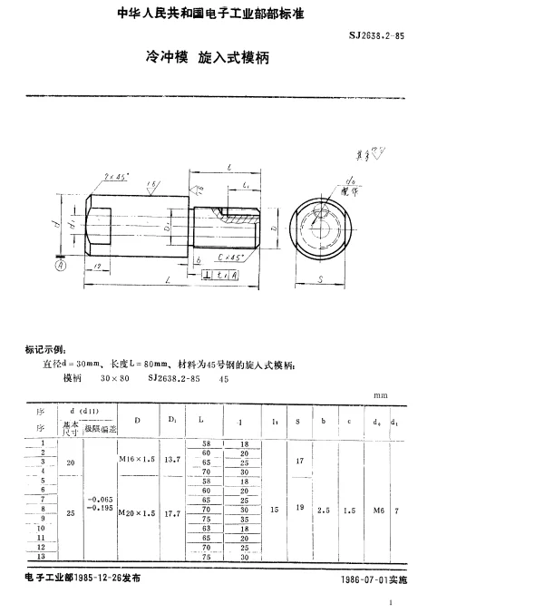 SJ 2638.2-1985 冷冲模.旋入式模柄