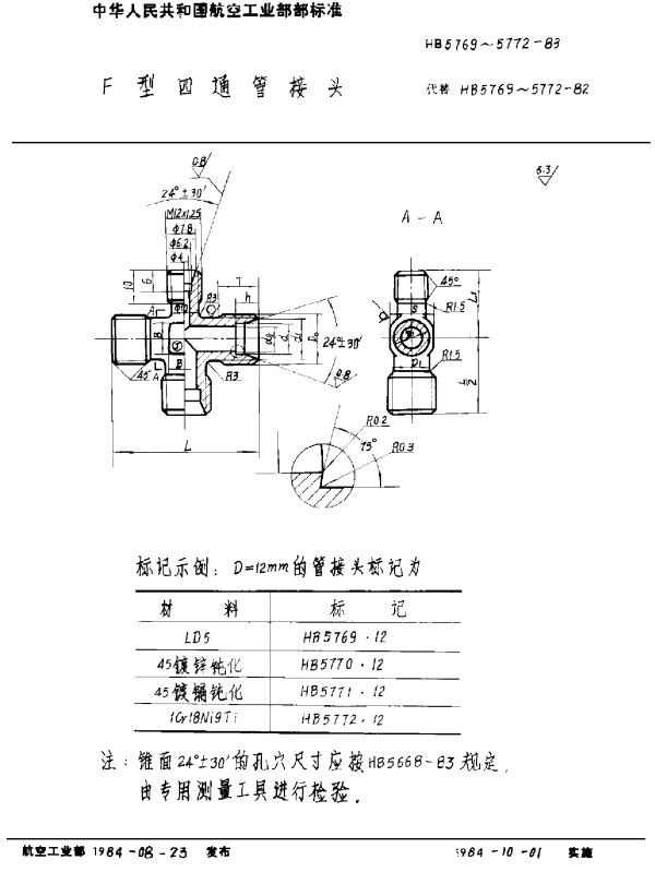 HB 5769~5772-1983 F型四通管接头