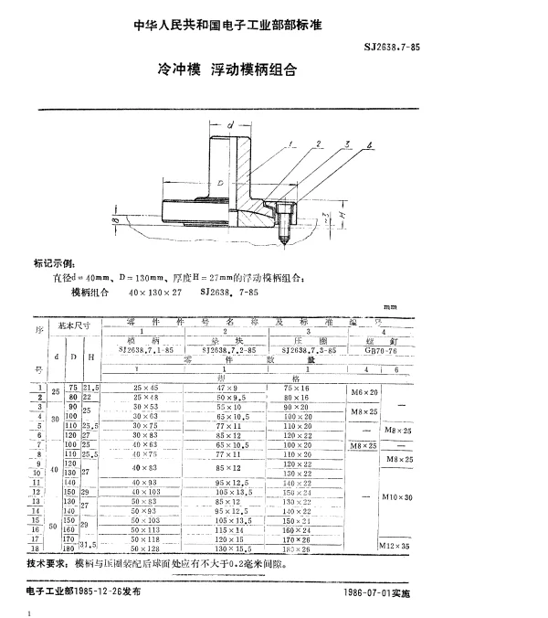 SJ 2638.7-1985 冷冲模.浮动模柄组合