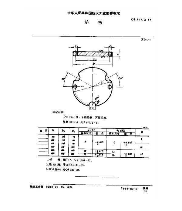 QJ 877.2-1984 塑料挤压模具 垫板