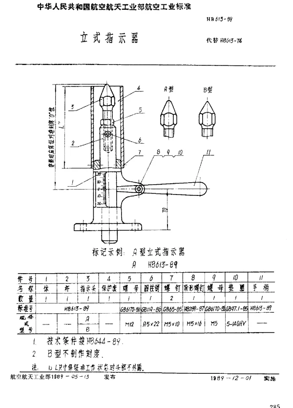 HB 613-1989 立式指示器