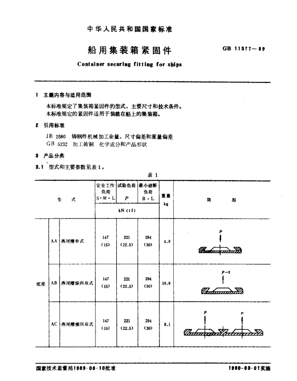 GB 11577-1989 船用集装箱紧固件
