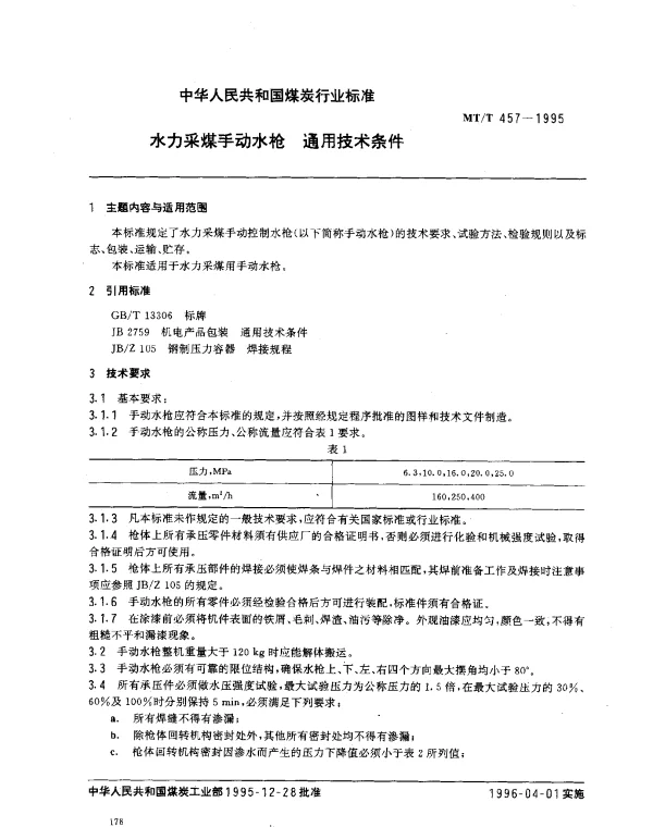 MTT 457-1995 水力采煤手动水枪.通用技术条件