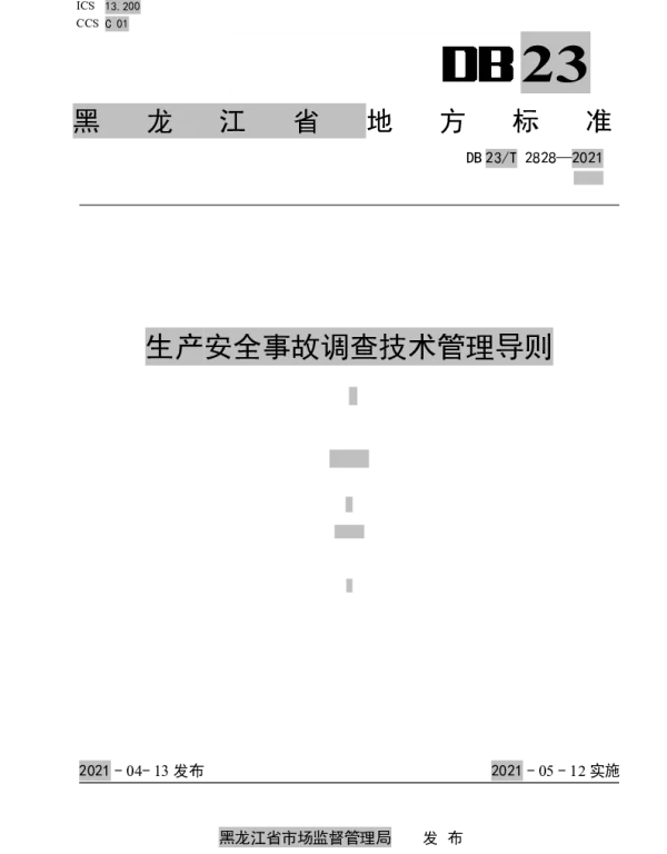 DB23T 2828—2021 生产安全事故调查技术管理导则