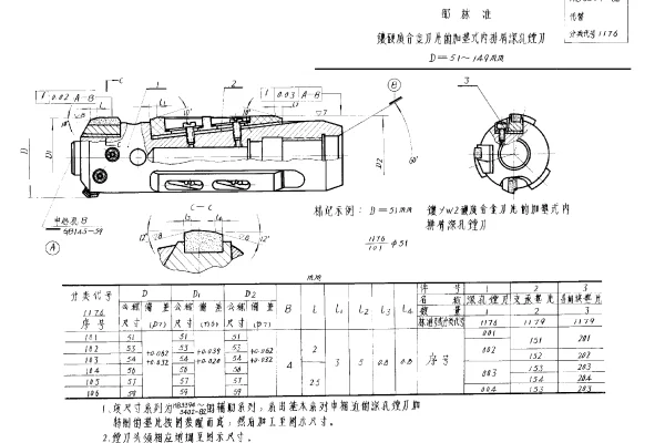 HB 3407-1982 镶硬质合金刀片的加垫式内排屑深孔镗刀 D=51~149mm