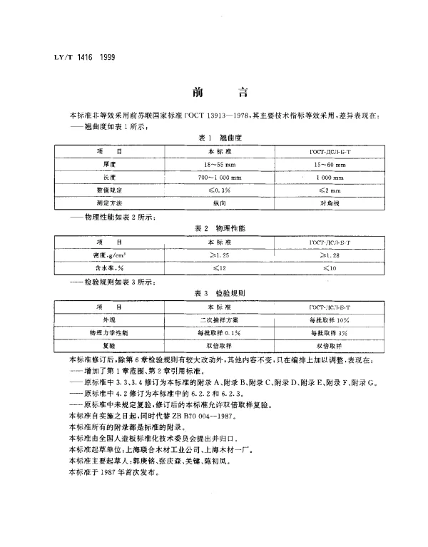 LYT 1416-1999 纺织用木质层压板