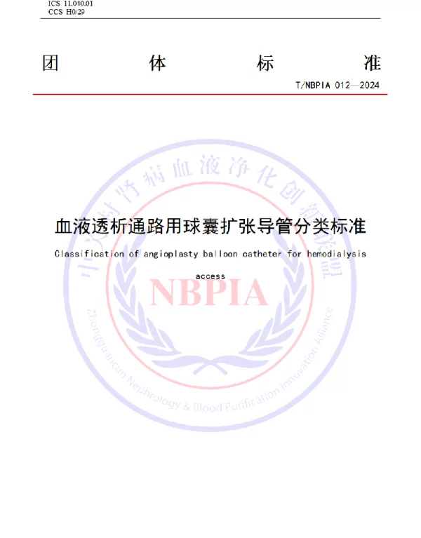 TNBPIA 012-2024 血液透析通路用球囊扩张导管分类标准