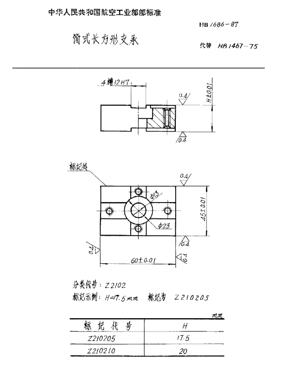 HB 1686-1987 简式长方形支承