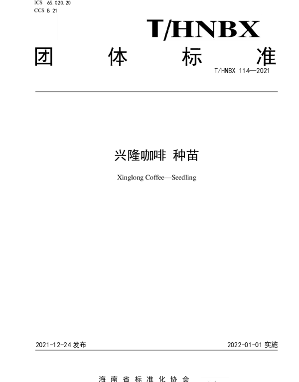THNBX 114-2021 兴隆咖啡 种苗
