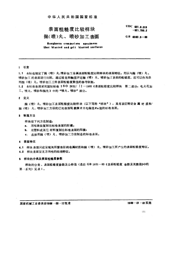 GB 6060.5-1988 表面粗糙度比较样块 抛（喷）丸、喷砂加工表面