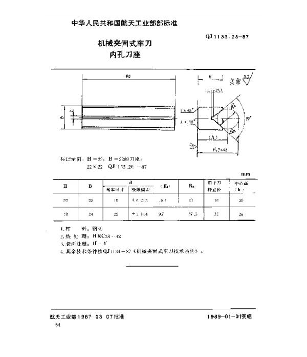 QJ 1133.28-1987 机械夹固式车刀 内孔刀座