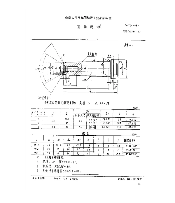 QJ 70-1983 圆锥尾柄