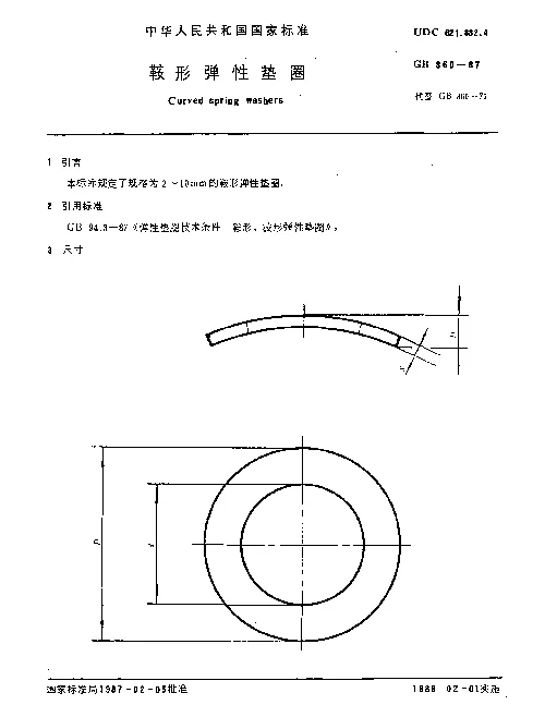 GB 860-1987 鞍形弹性垫圈