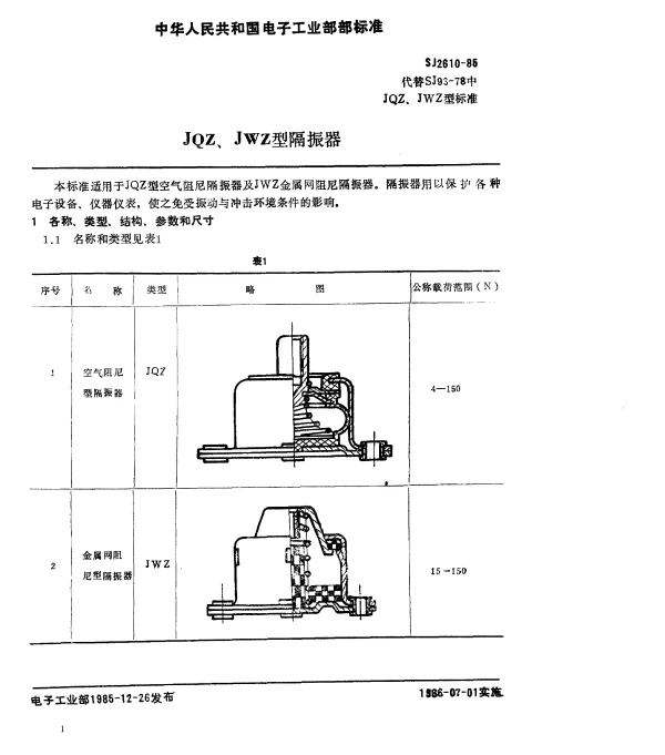 SJ 2610-1985 JQZ、JWZ型隔振器
