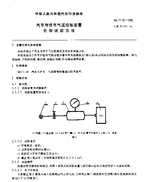 QCT 35-1992 汽车与挂车 气压控制装置台架试验方法