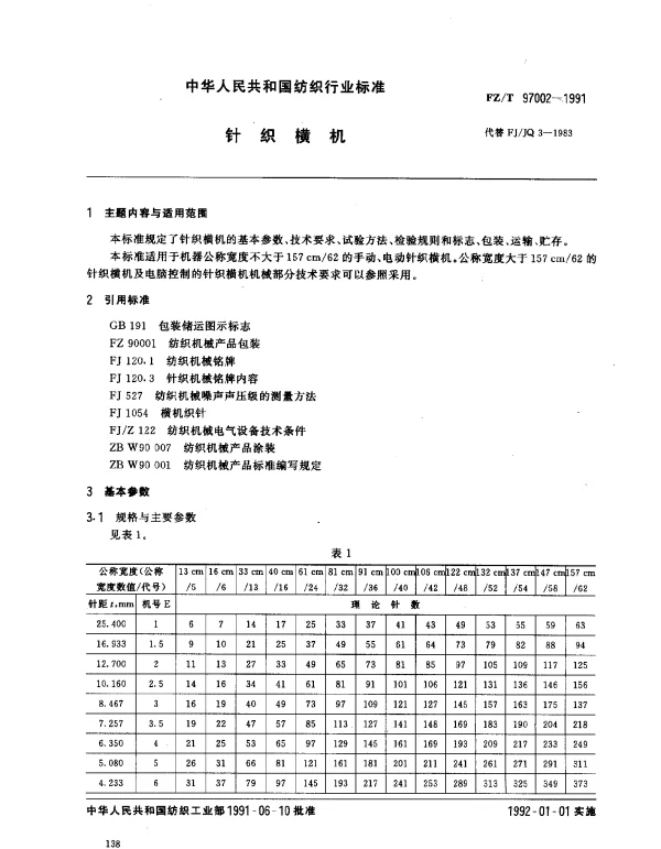 FZT 97002-1991 针织横机