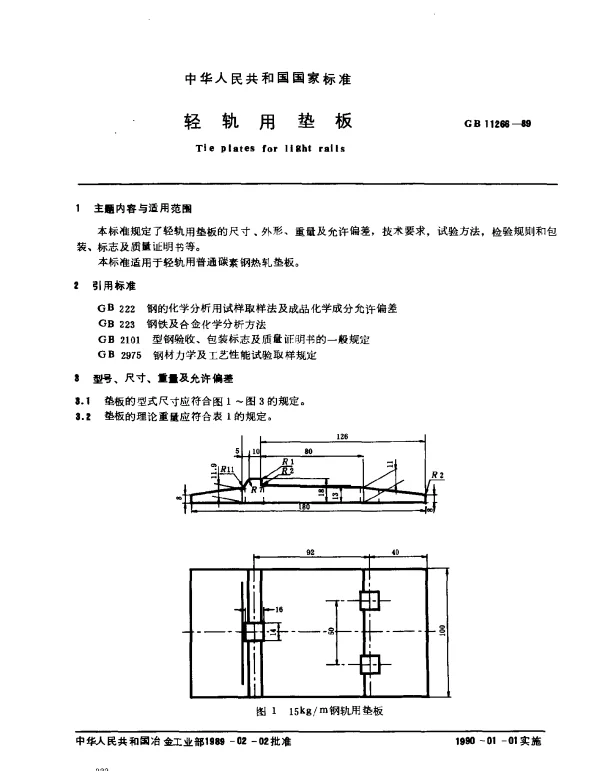 GB 11266-1989 轻轨用垫板