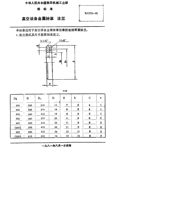 SJ 1770-1981 真空设备金属钟罩.法兰