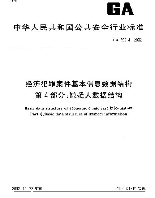 GA 399.4-2002 经济犯罪案件基本信息数据结构 第4部分：嫌疑人数据结构