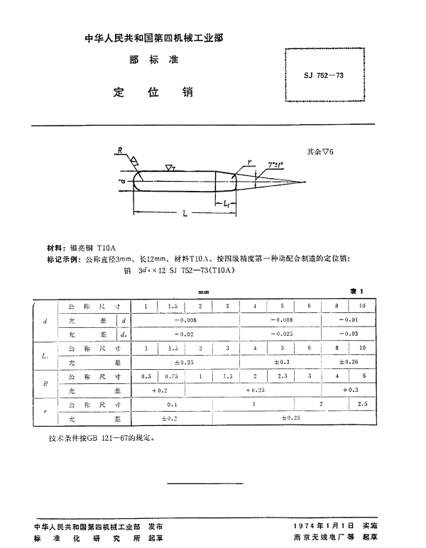 SJ 752-1973 定位销