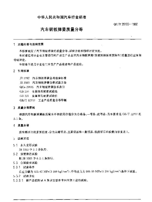 QCT 29103-1992 汽车钢板弹簧质量分等