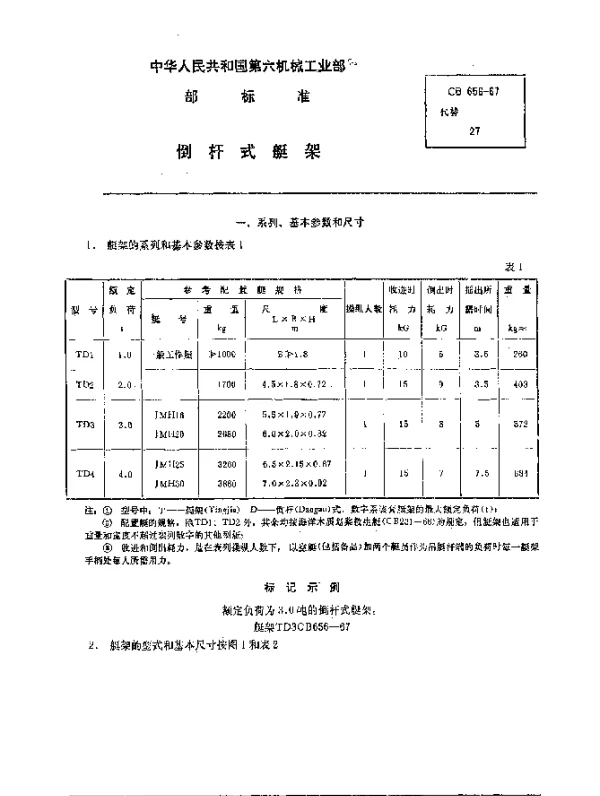 CB 656-1967 倒杆式艇架