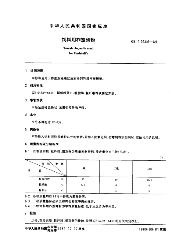GB 10386-1989 饲料用柞蚕蛹粉