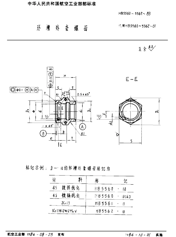 HB 5560~5562-1983 环槽外套螺母