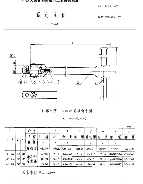 HB 3267-1989 换向手柄 a=7~14