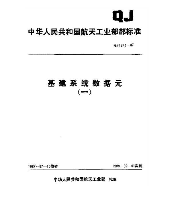 QJ 1273.1-1987 基建系统数据元 基本建设单项工程分类及代码