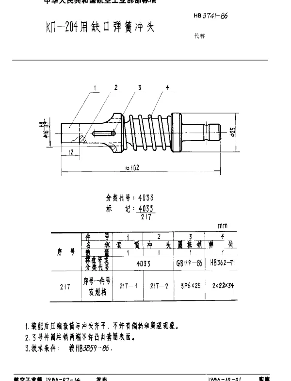 HB 3741-1986 KΠ-204用缺口弹簧冲头