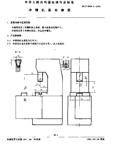 JBT 5349.2-1991 冲槽机基本参数