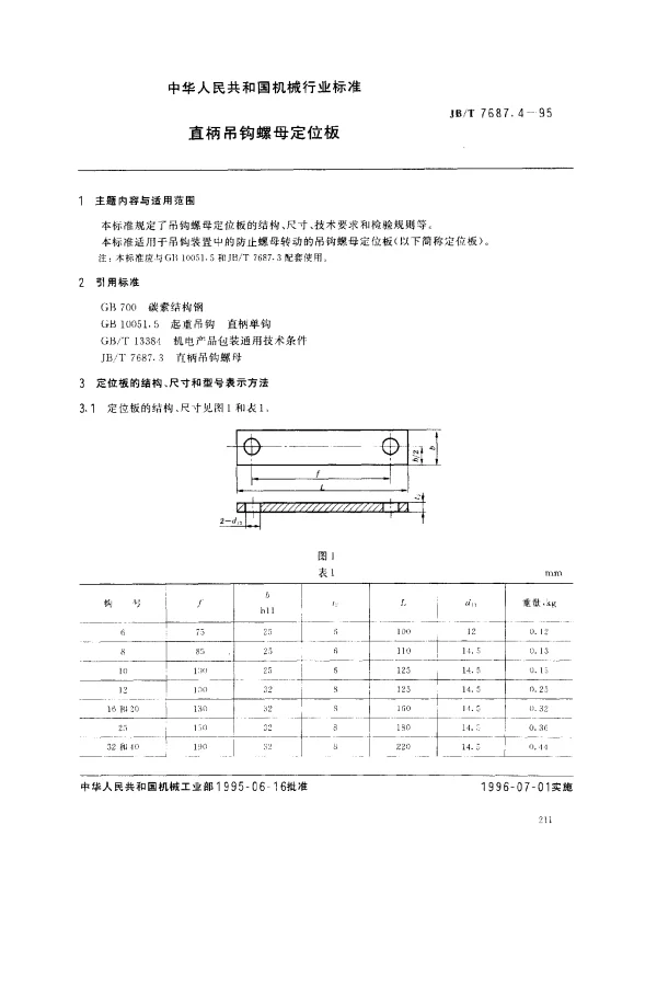 JBT 7687.4-1995 直柄吊钩螺母定位板