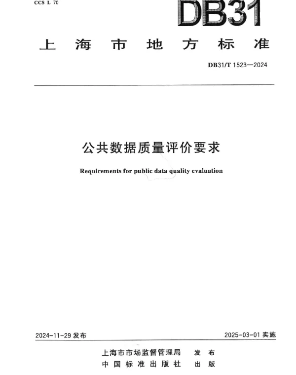 DB31T 1523-2024 公共数据质量评价要求