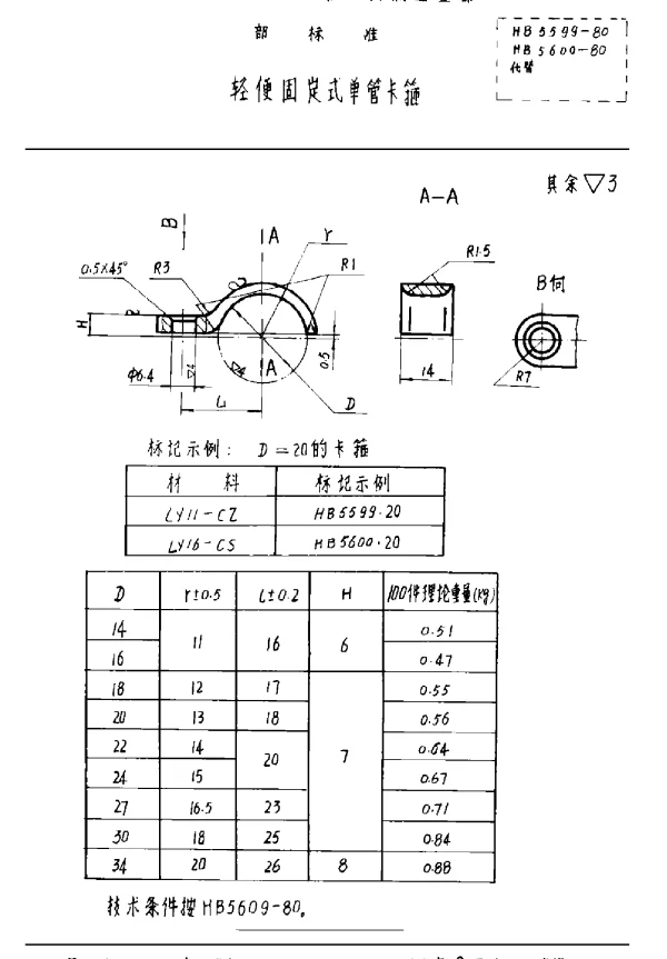 HB 5599-80 HB 5600-1980 轻便固定式单管卡箍