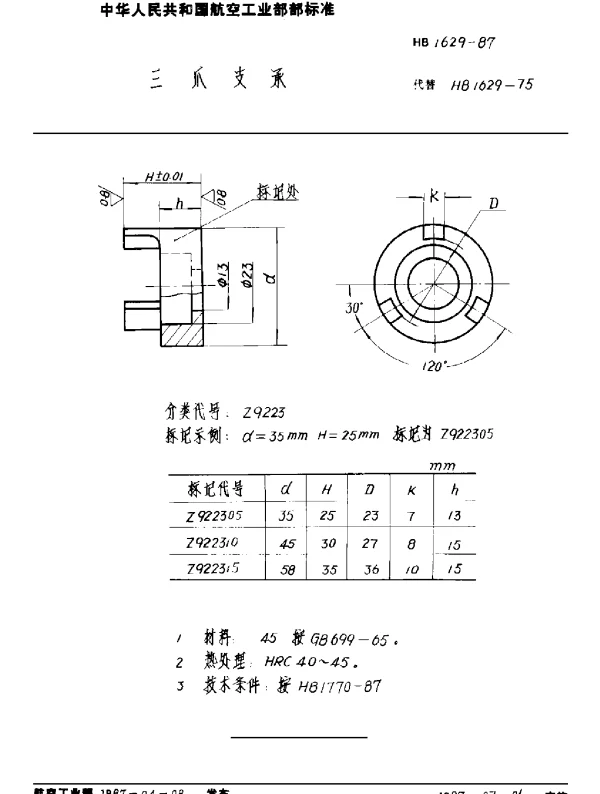 HB 1629-1987 三爪支承