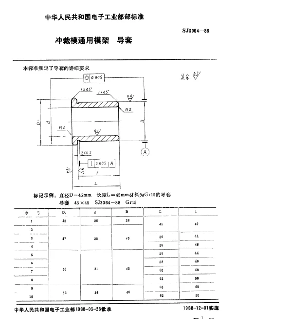 SJ 3064-1988 冲裁模通用模架.导套