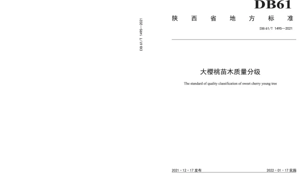DB61T 1495-2021 大樱桃苗木质量分级