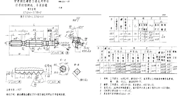 HB 4261-1989 安装钢丝螺套不通孔用带后引导的短柄机、手用丝锥 轻合金用 ST10×1~ST33×2