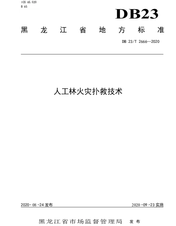 DB23T 2666—2020 人工林火灾扑救技术