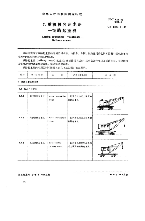 GB 6974.7-1986 起重机械名词术语-铁路起重机
