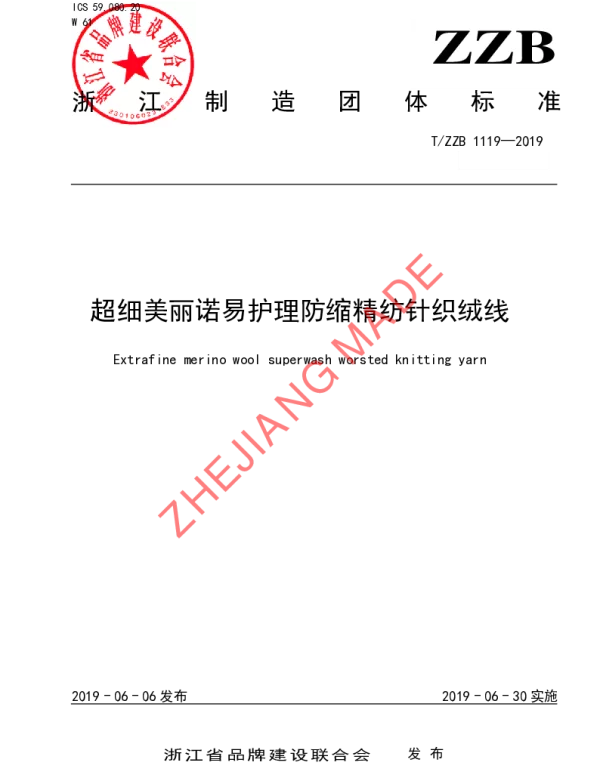 TZZB 1119-2019 超细美丽诺易护理防缩精纺针织绒线