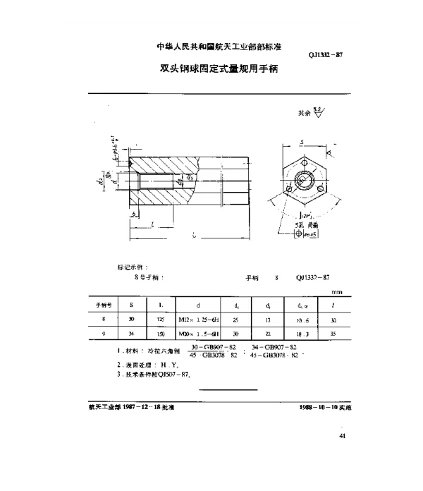 QJ 1332-1987 通用零件 双头钢球固定式量规用手柄