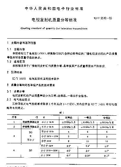 SJT 9540-1993 电视发射机质量分等标准