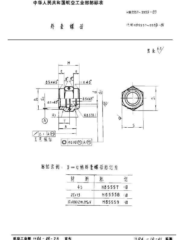 HB 5557~5559-1983 外套螺母