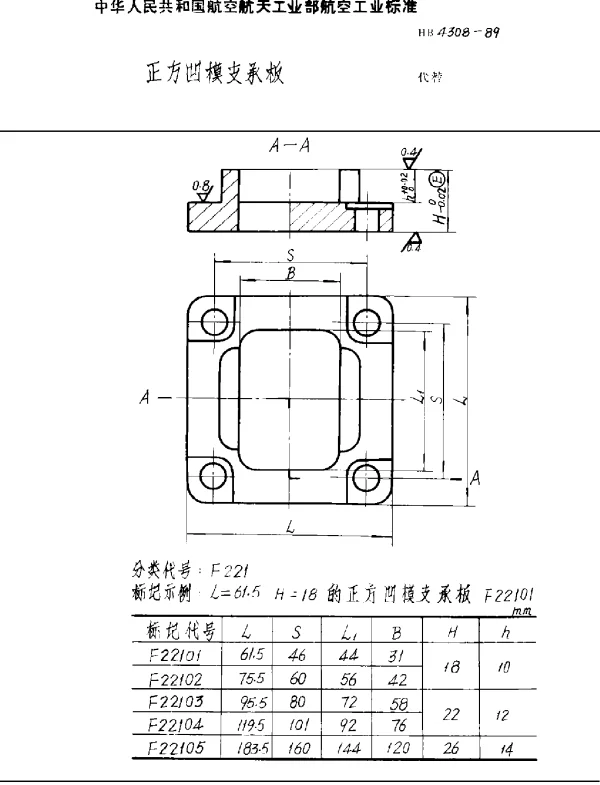 HB 4308-1989 正方凹模支承板