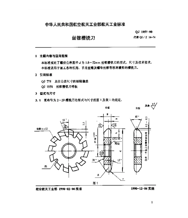 QJ 1957-1990 丝锥槽铣刀
