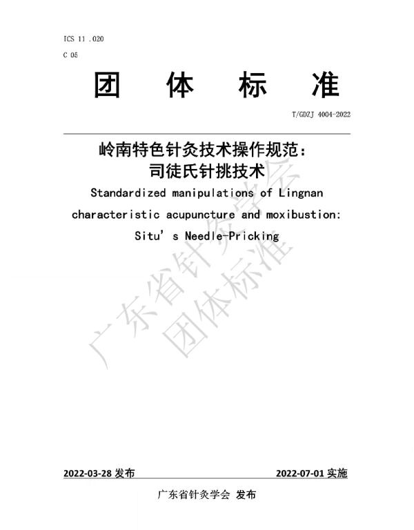 TGDZJ 4004-2022 岭南特色针灸技术操作规范：司徒氏针挑技术