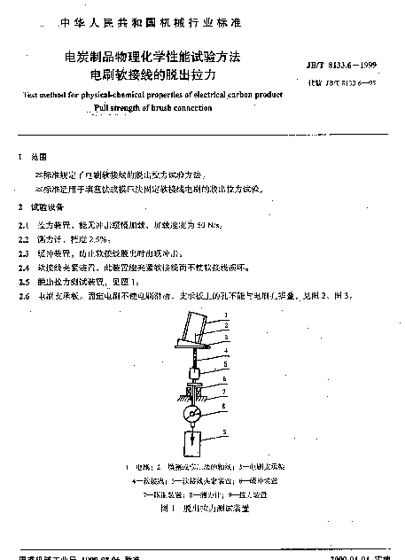 JBT 8133.6-1999 电炭制品物理化学性能试验方法.电刷软接线的脱出拉力