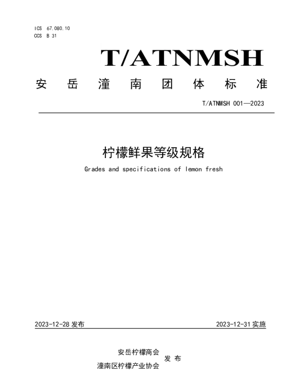 TAYNMSH 001-2023 柠檬鲜果等级规格